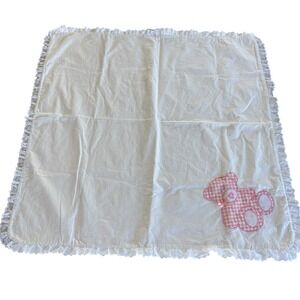 Vintage Mullins Square Kids Baby Receiving Blanket Pink Bear Applique Cotton 29"